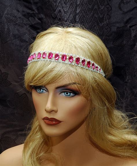 sale rhinestone headband pink crystal jeweled headband prom