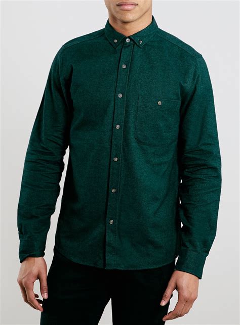 Dark Green Brushed Oxford Long Sleeve Shirt Mens Shirt Dress Long