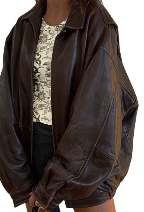 Brown Oversized Leather Jacket 90s Leather Jacket Y2k Etsy Uk