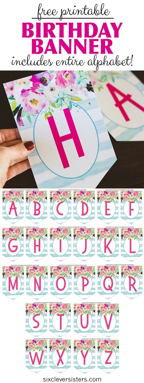 free printable birthday banner six clever sisters