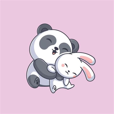Cute Panda Hugging Stuffed Bunny Cute Panda Drawing Panda Drawing Panda Hug