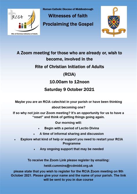 Invitation To Rcia Zoom Meeting Middlesbrough Diocese