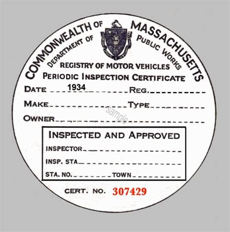 1934 Massachusetts Inspection Sticker Bob Hoyts Classic Inspection