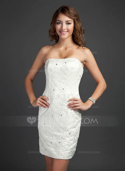 Sheath Column Strapless Short Mini Lace Cocktail Dress With Beading