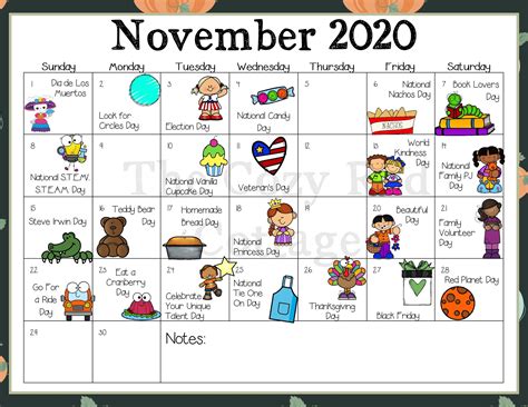 The Cozy Red Cottage November Holiday Calendar