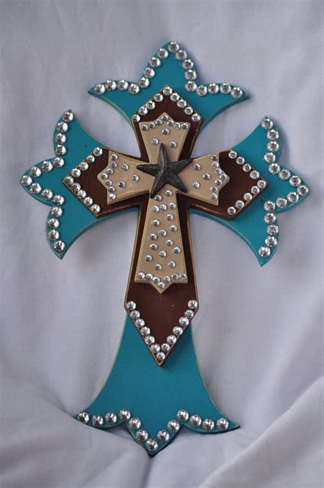 Western Style Layered Wooden Cross Turquoise Rustic