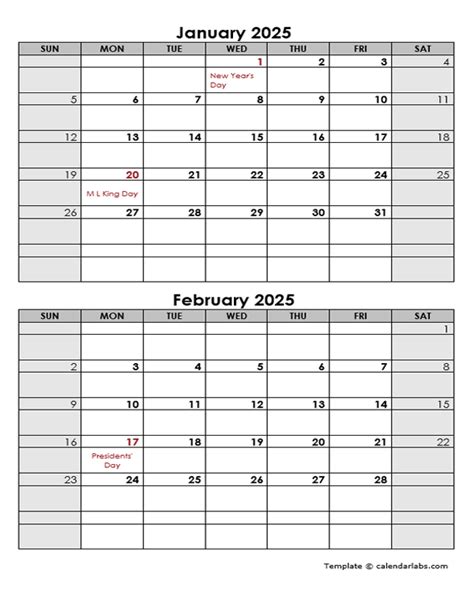 2025 Word Calendar Template Two Months In One Page Free Printable