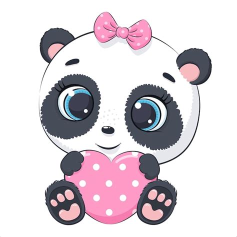 Schattige Baby Panda Met Een Hart Cartoon Vectorillustratie Premium