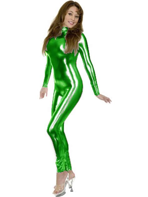 Womens Liquid Metal Green Lame Costume Unitard