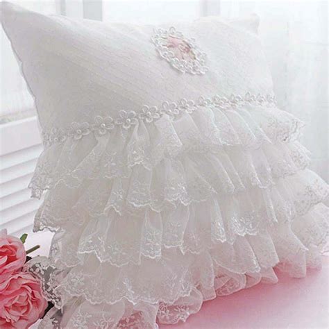 lace love ruffle cushion cover redo a pillow rows of ruffled lace trim start at bottom