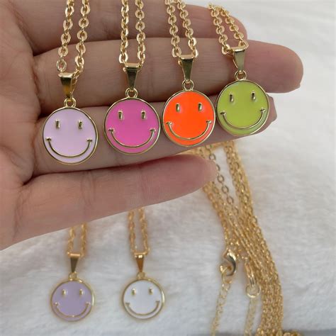 Smiley Face Necklace Emoji Necklace Gold Smiley Face Charm Necklace