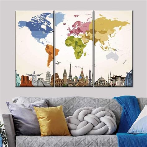 Vintage Colors World Map Masterpiece Multi Panel Canvas Wall Art