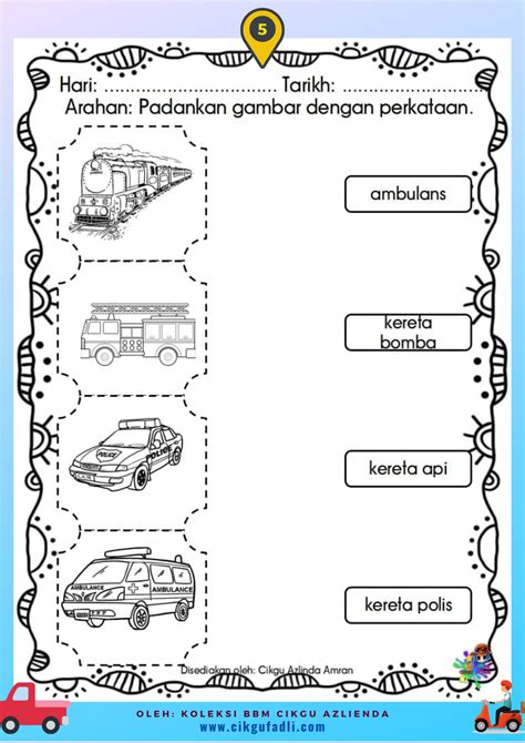 Lembaran Kerja Prasekolah Tema Kenderaan Darat Cikgu Mohd Fadli