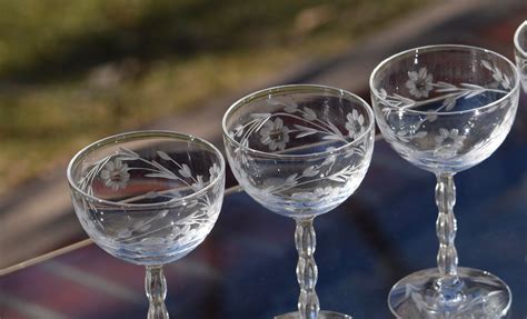 4 vintage etched liquor ~ wine cordial glasses set of 4 fostoria circa 1950 s after dinner