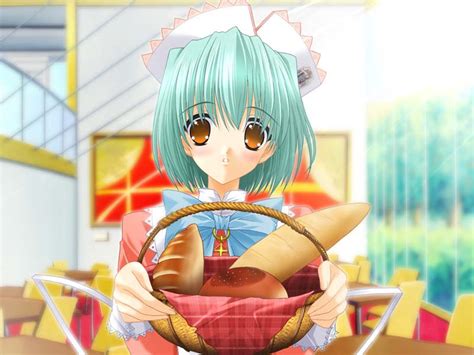 New Maid San No Gakkou Game Cg Girl Basket Bread Food Green