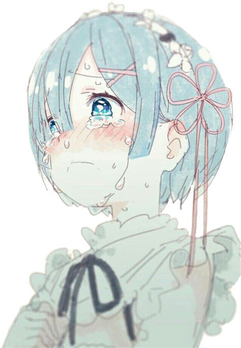 Anime Girl With Blue Hair Crying