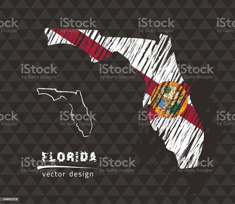Ilustración De Mapa Del Vector Nacional De Florida Con La Bandera De