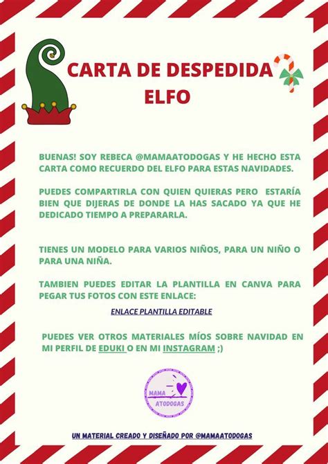 A Red And White Striped Poster With The Words Carta De Despedida Elfo