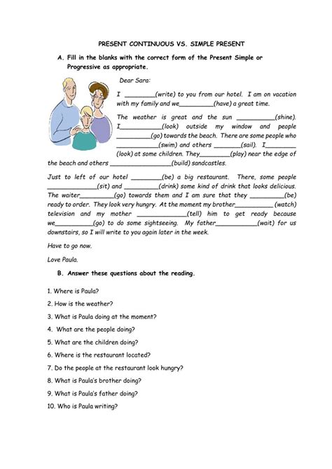 Present Simple And Present Continuous Interactive Worksheet Holiday
