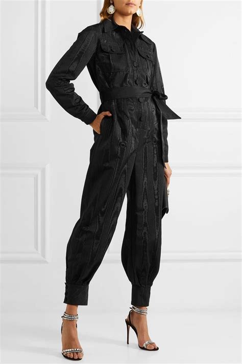 Black Belted Moire Jumpsuit Gucci In 2020 Jumpsuit Gucci Clutch Gucci