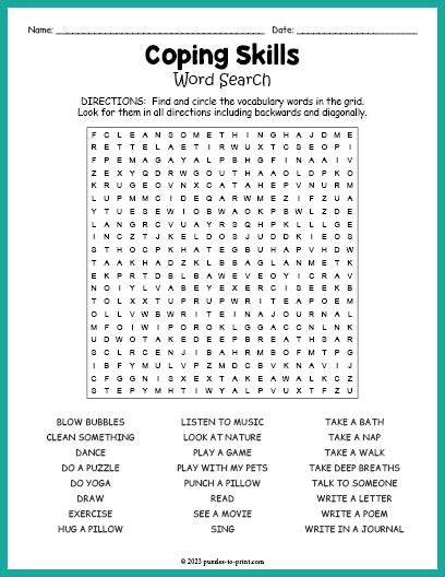 Coping Skills Word Search