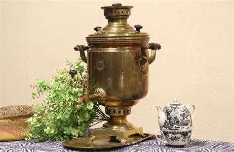 Russian Brass Samovar Tea Kettle And Tray