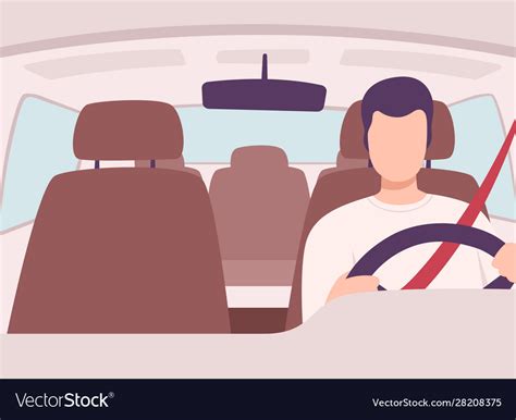 Man Driving A Car Front View From Inside Vector Image