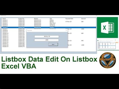 Listbox Data Edit On Listbox Userform Excel Vba Youtube