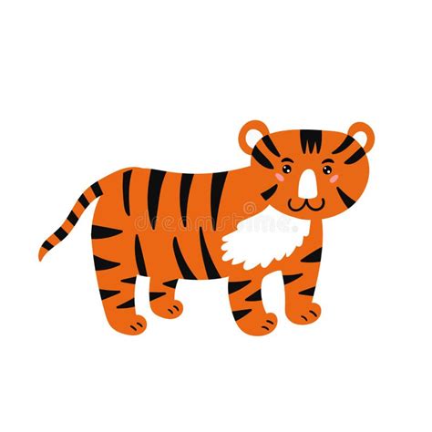 Striped Tiger Cute Character Colorful Vector Illustration Cartoon