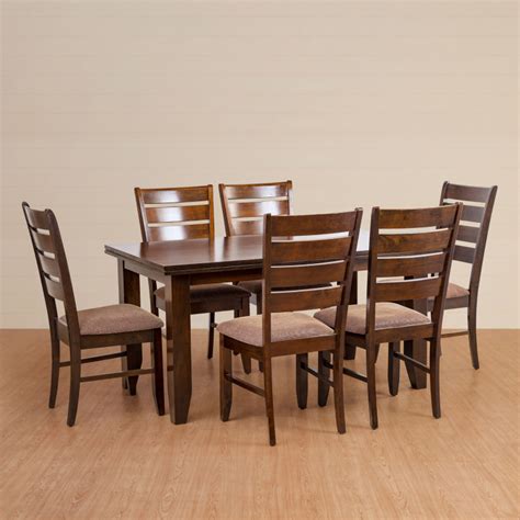 Chunky 6 Seater Dining Table Set With 6 Chairs Brown Solid Wood