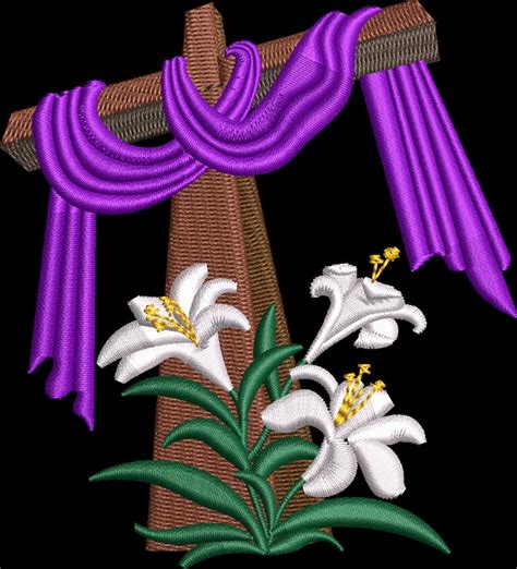 Easter Cross With Lilies Embroidery Design Cross Flowers Etsy