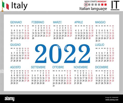 Calendario Vettoriale 2022 Italiano Immagini Vettoriali Stock Alamy