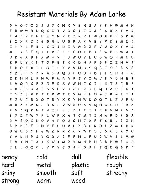 Resistant Materials By Adam Larke Word Search Wordmint