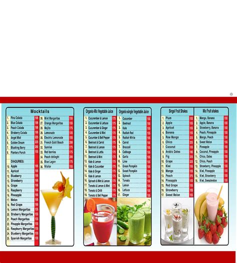 Kin Fruits And Juice Center Menu Card Have Long Range Of Fruit And Vegetable Juices Healthy Juices