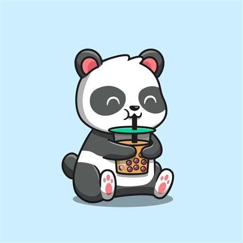 Download Cute Panda Sipping Boba Milk Tea Cartoon Icon Illustration
