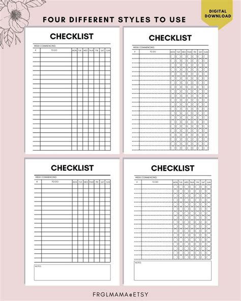 Weekly Checklist Printable To Do List Template Lettera4 Etsy Uk