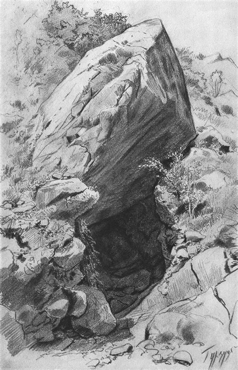 Ivan Shishkin Cave In Caves Volcanoes 1879 Landscape Drawings