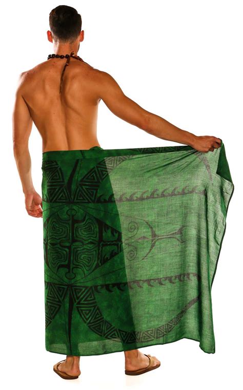 tattoo mens sarong green fringeless 1 world sarongs