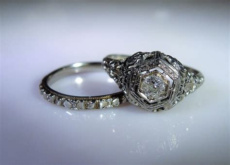 Reserved For Elliott Edwardian Bridal Ring Set Wedding Rings Set 18k