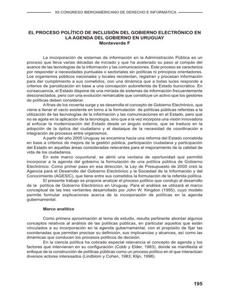 El Proceso Pol Tico De Inclusi N Del Gobierno Electr Nico En La Agenda