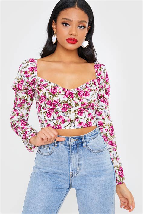 Pink Floral Sweetheart Crop Top In The Style Australia