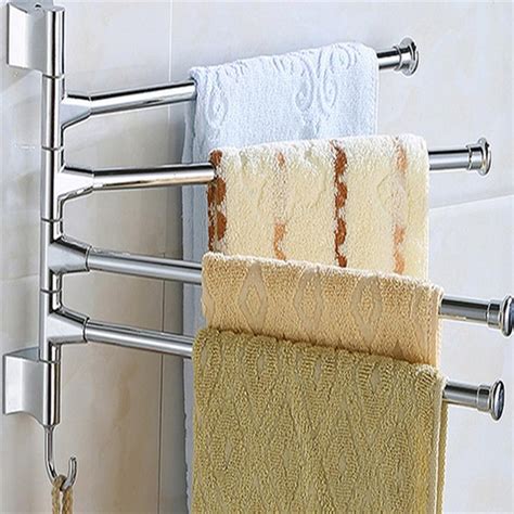 Bathroom Towel Wall Mounted Stainless Steel 4 Swivel Bars Bathroom