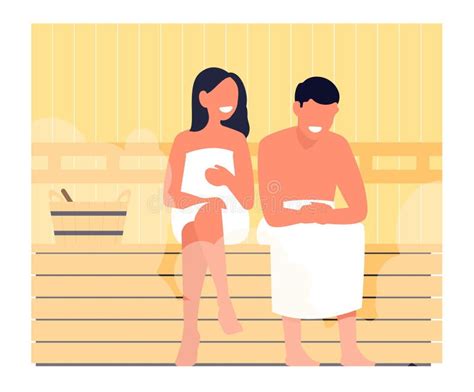 Girl And Guy Relaxing In Hot Sauna Couple Washing In Russian Bathhouse Hygiene And Skin Beauty
