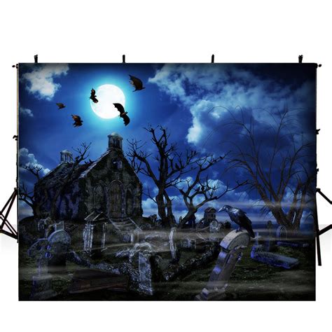 Halloween Graveyard Photo Booth Backdrop Night Moon Backdrop For
