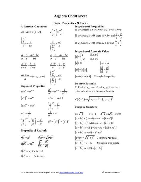 Image result for college algebra formula sheet | Algebra ...