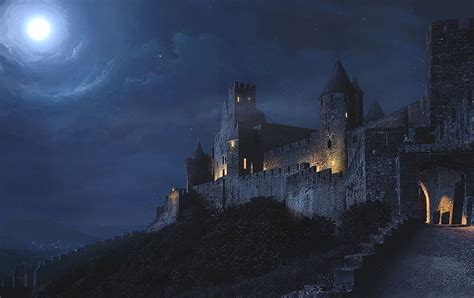 Hd Wallpaper Castle During Nighttime Gray Castle During Night Time