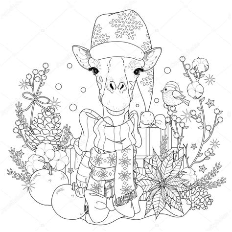 Christmas Giraffe Coloring Page — Stock Vector © Kchungtw 95582510