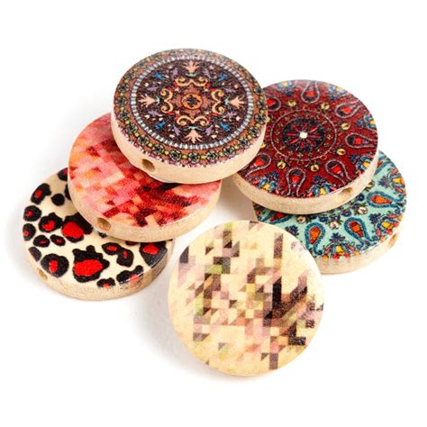 60 Mixed Patterns Flat Round Wood Beads 20mm X 46mm With 18mm Hole