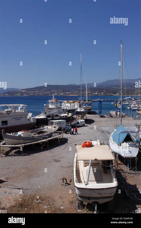 Agios Nikolaos Greek Boat Yard Crete Stock Photo Alamy