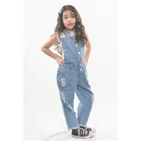 Jardineira Macaquinho LONGO Botão Jeans Moda Blogueirinha Infantil Feminina Infantil Juvenil